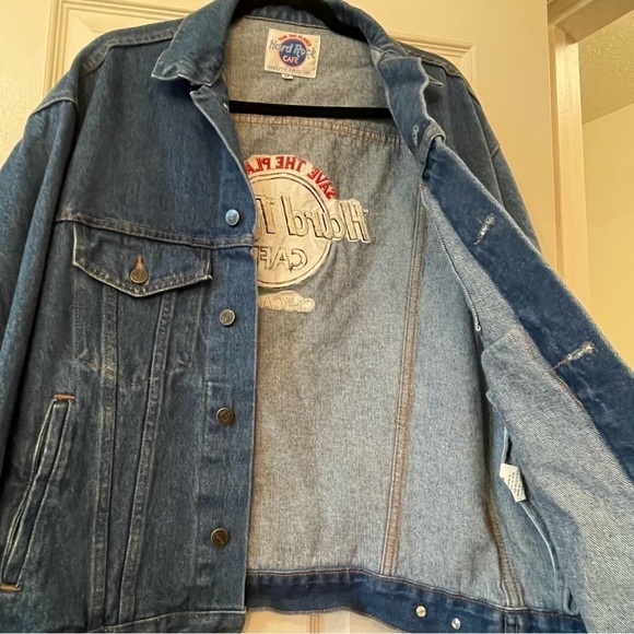 Hard Rock Cafe Chicago Jean Jacket Vintage 90s Oversized Button Up Blue Size M